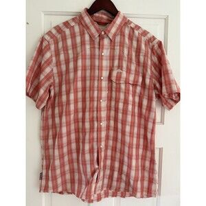 Simms Shirt Orange Plaid Lightweight Fishing Button Up Short Sleeve Mens L